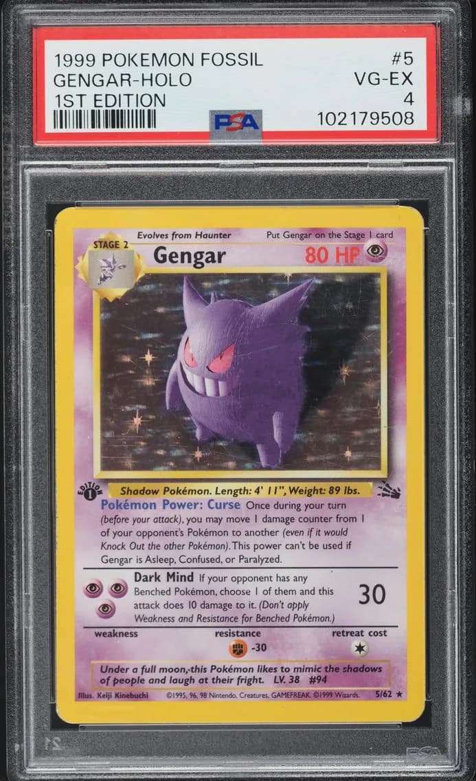 Fossil 1st Edition Holo Gengar, Fossil, PSA 4