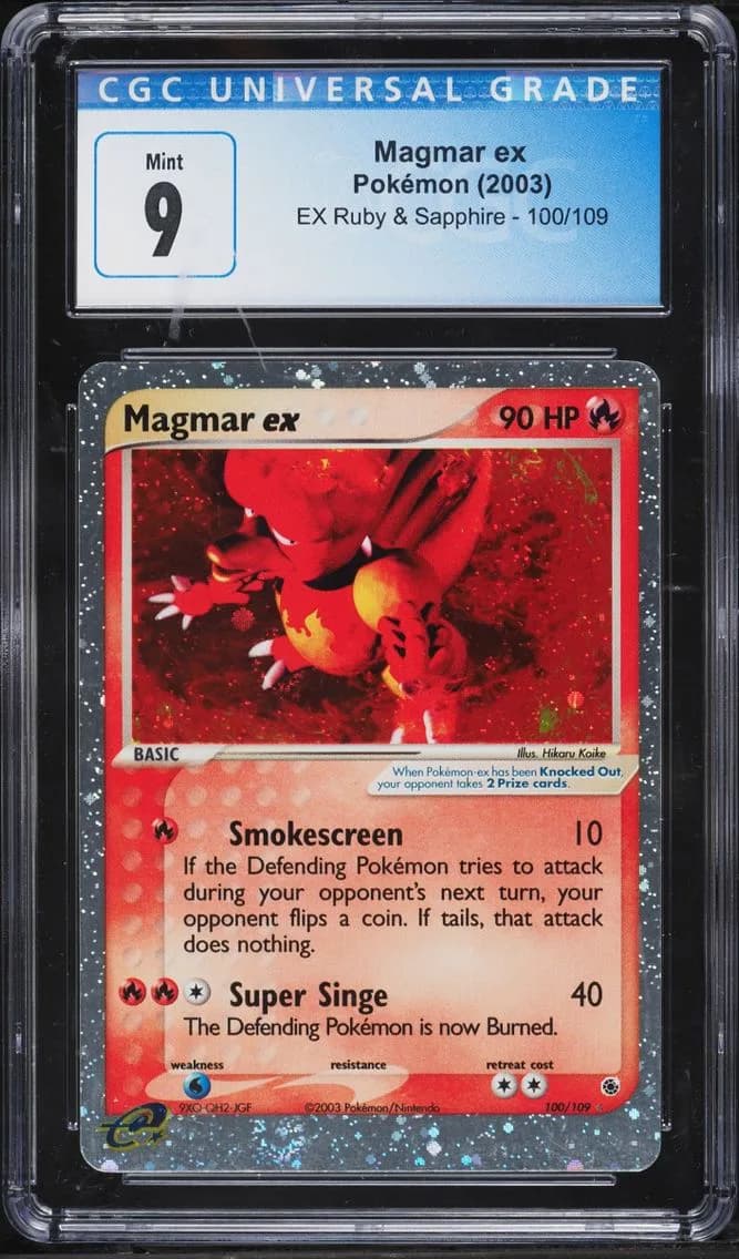 Magmar ex, EX Ruby & Sapphire (2003 Copyright, w/ "e" Symbol), CGC 9