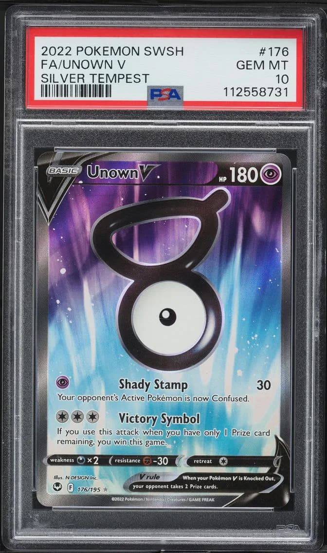Unown V, Sword & Shield Silver Tempest, PSA 10