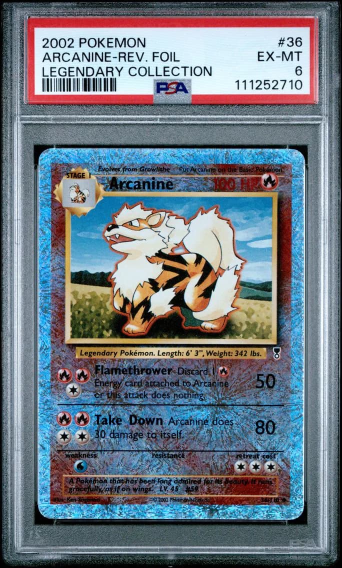 Arcanine-Reverse Foil, Legendary Collection, PSA 6