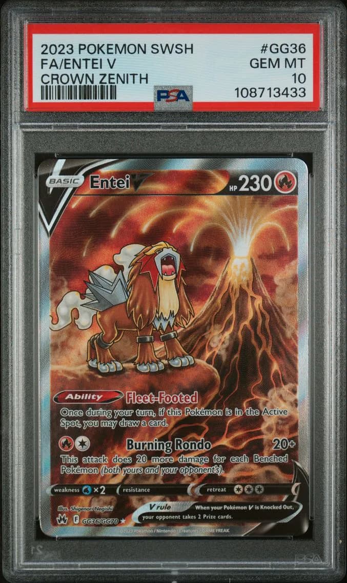 Entei V, Sword and Shield Crown Zenith, PSA 10