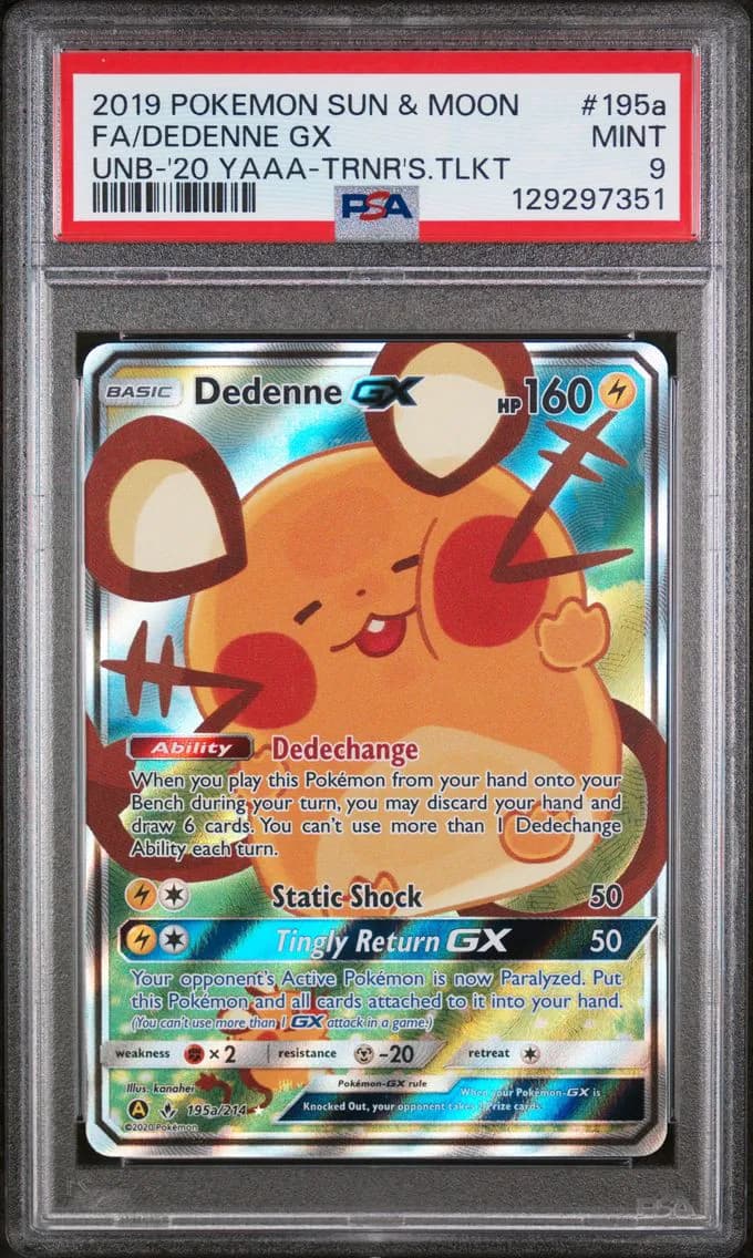 Dedenne GX, Sun & Moon Unbroken Bonds, PSA 9