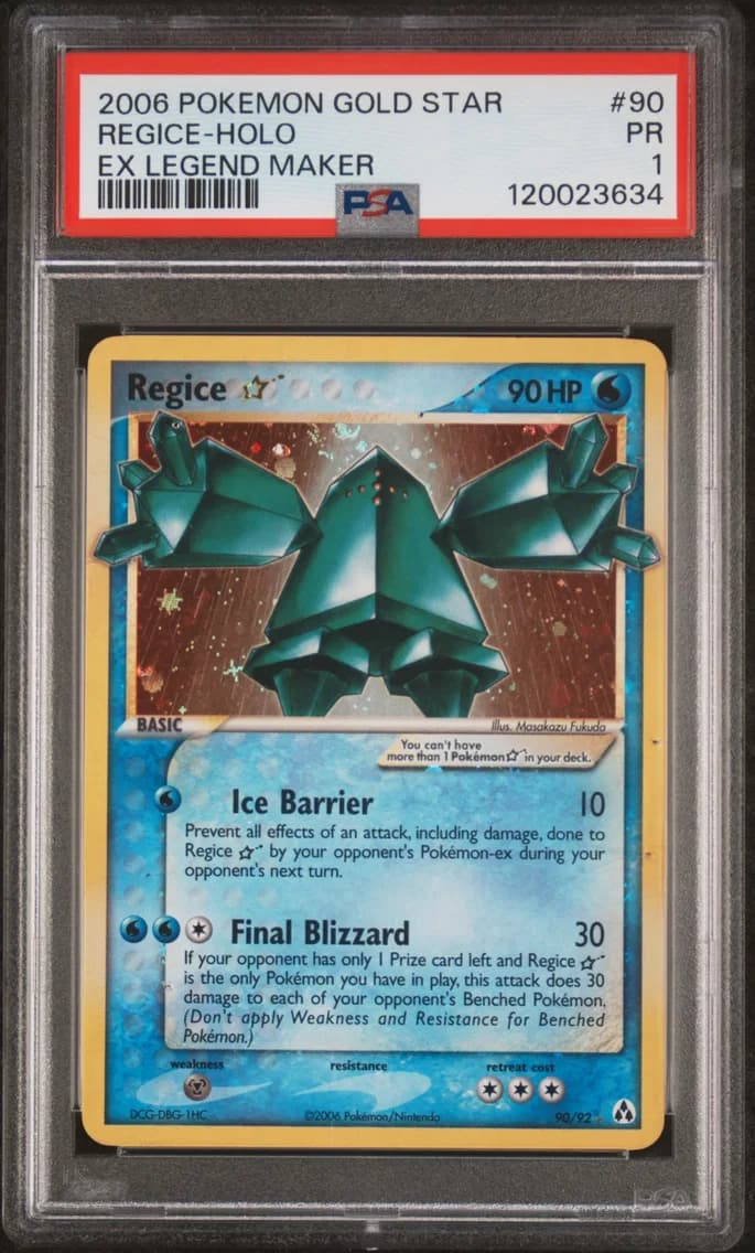 Regice-Holo Gold Star, EX Legend Maker, PSA 1