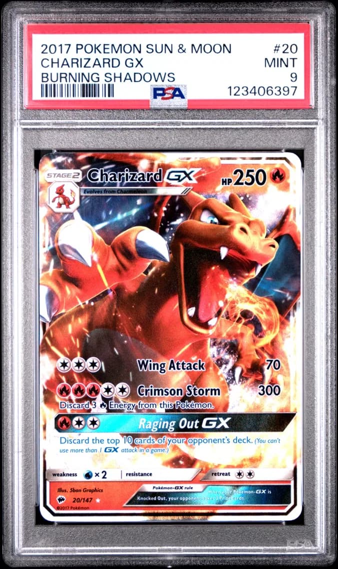 Charizard GX, Sun & Moon Burning Shadows, PSA 9
