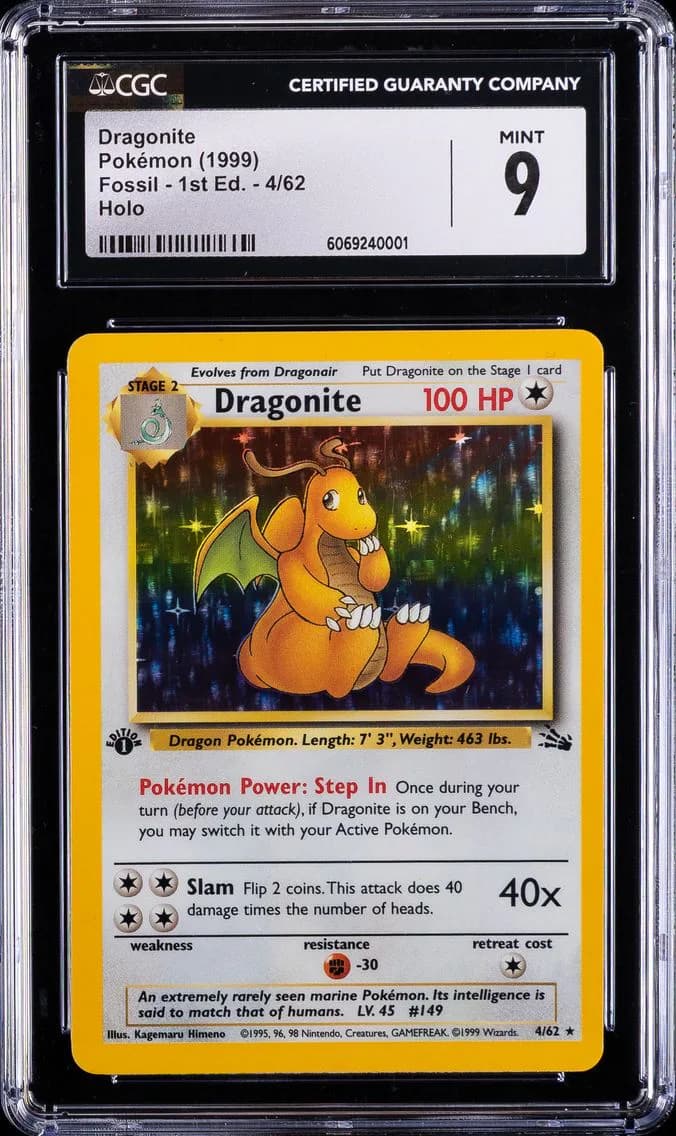 Dragonite-Holo 1st Edition, Fossil - 1st Edition, CGC 9