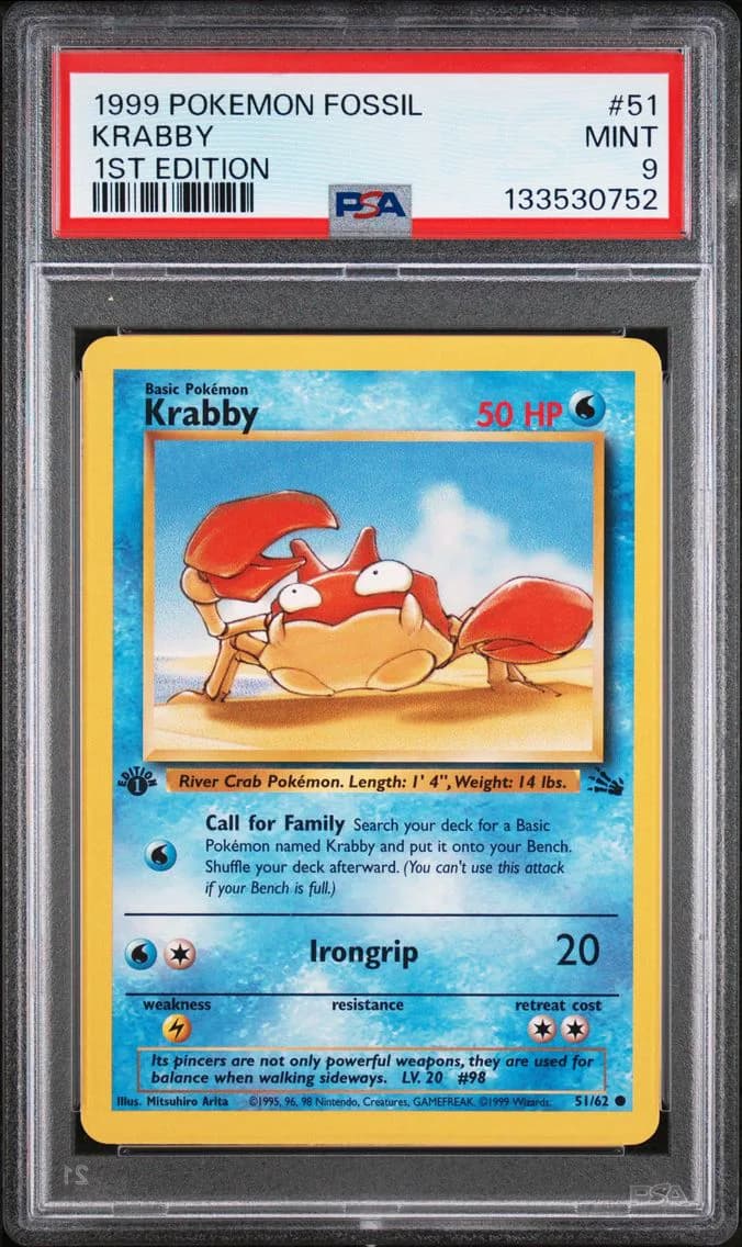 Krabby 1st Edition, Fossil, PSA 9