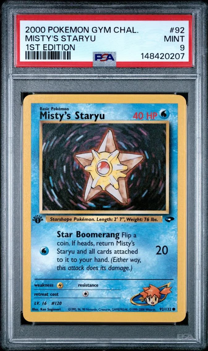 Misty's Staryu 1st Edition, Gym Challenge, PSA 9