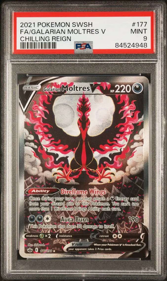 Galarian Moltres V, Sword & Shield Chilling Reign, PSA 9