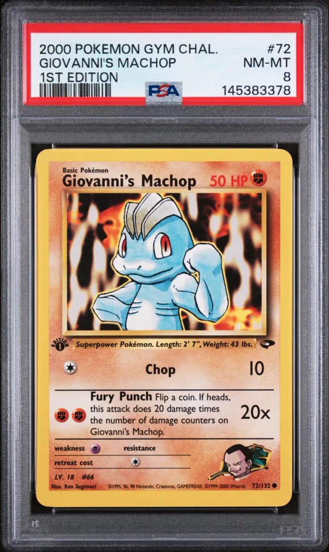 Giovanni's Machop 1st Edition, Gym Challenge, PSA 8