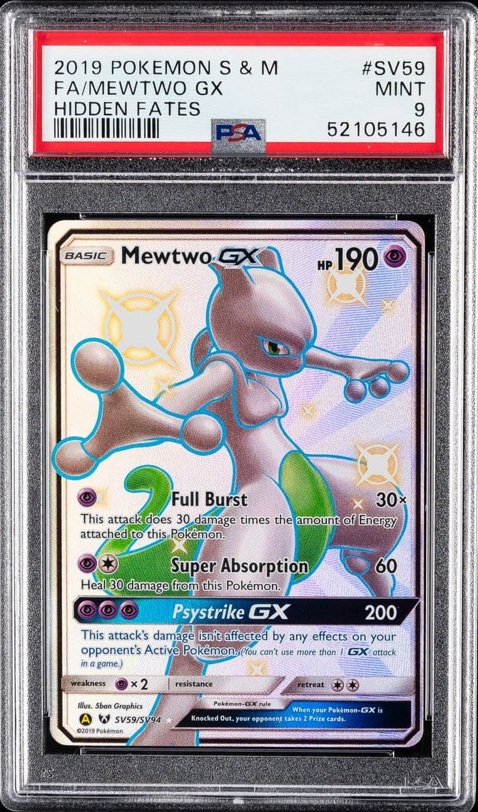 Mewtwo GX, Sun & Moon Hidden Fates, PSA 9