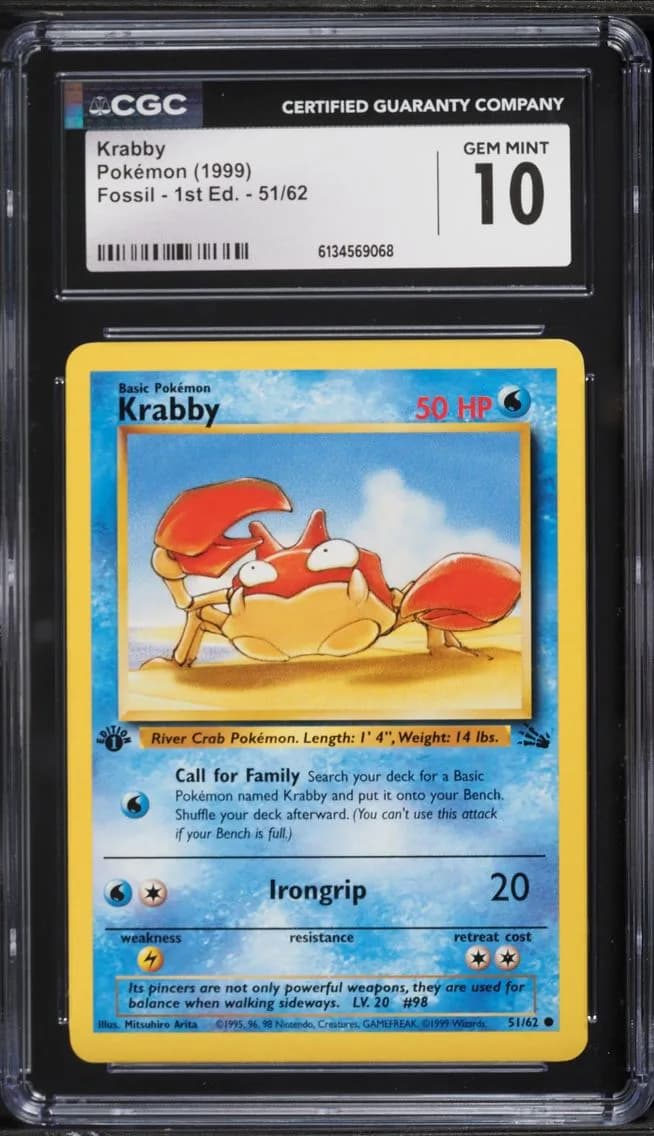 Edition Krabby, Fossil - 1st Edition, CGC 10