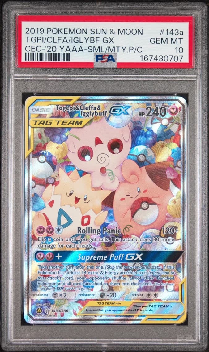 Togepi & Cleffa & Igglybuff GX, Sun & Moon Cosmic Eclipse, PSA 10