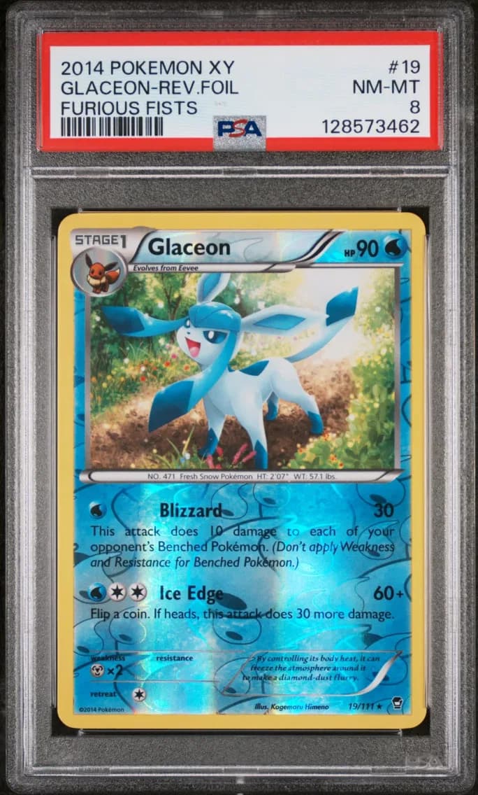 Glaceon-Reverse Foil, XY Furious Fists, PSA 8
