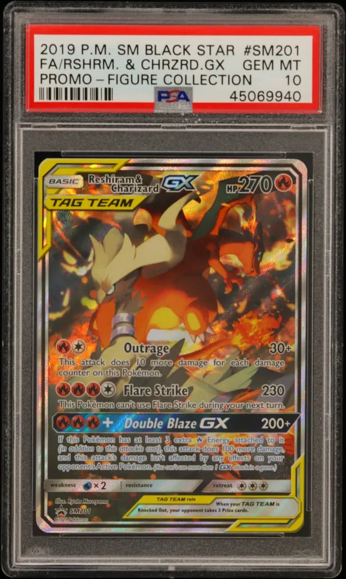 Reshiram & Charizard GX, SM Black Star Promo, PSA 10