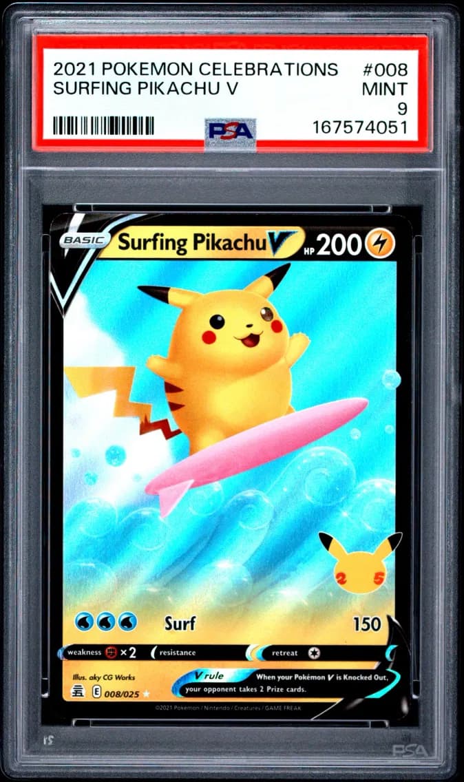 Surfing Pikachu V, Celebrations, PSA 9
