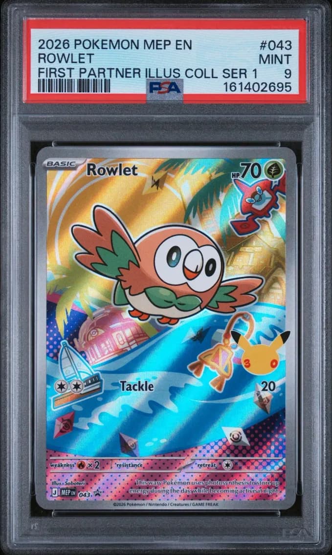 Rowlet, Me Black Star Promo, PSA 9