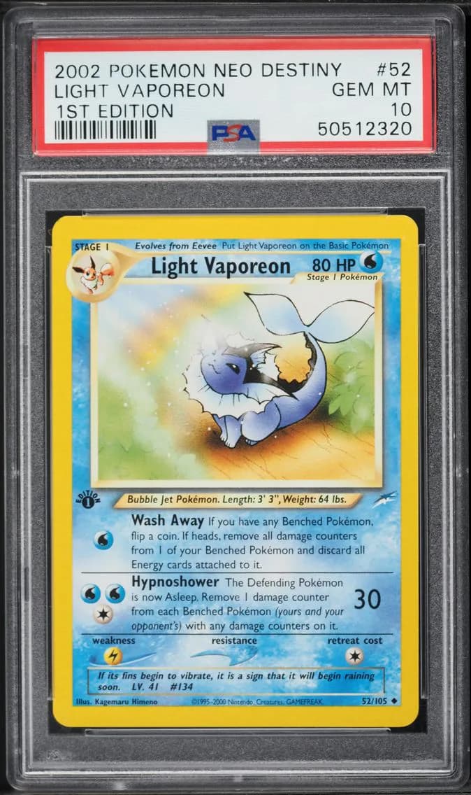 Light Vaporeon 1st Edition, Neo Destiny, PSA 10