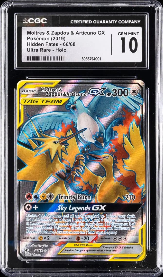 Moltres & Zapdos & Articuno GX, Hidden Fates, CGC 10