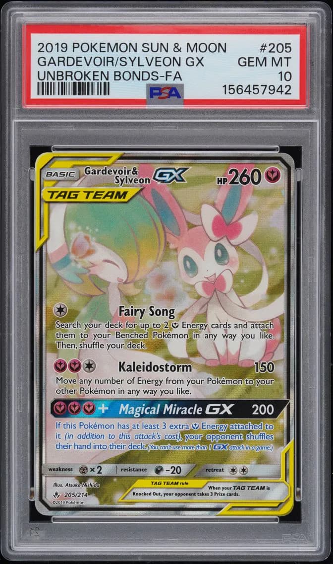 Gardevoir & Sylveon GX, Sun & Moon Unbroken Bonds, PSA 10