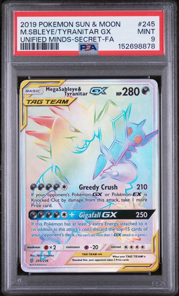 Mega Sableye & Tyranitar GX, Sun & Moon Unified Minds, PSA 9