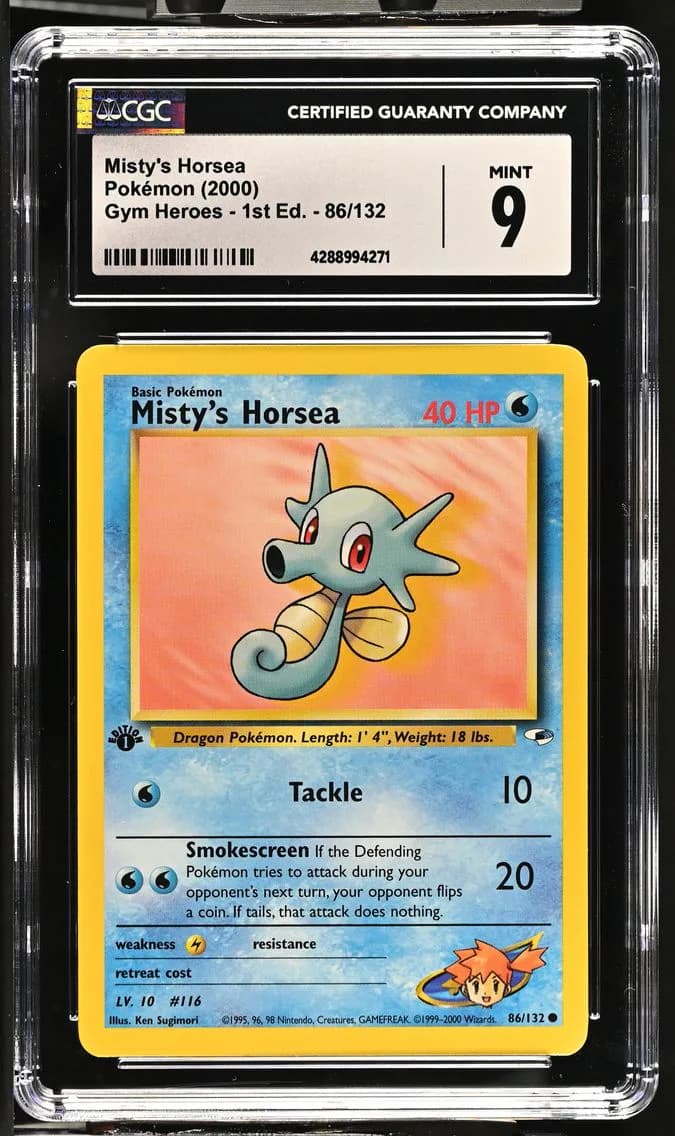 Misty's Horsea, Gym Heroes - 1st Edition, CGC 9