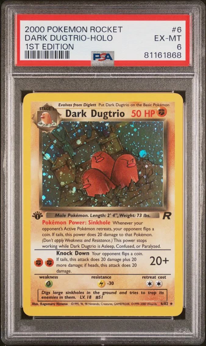 DARK DUGTRIO-HOLO 1st Edition, Rocket, PSA 6