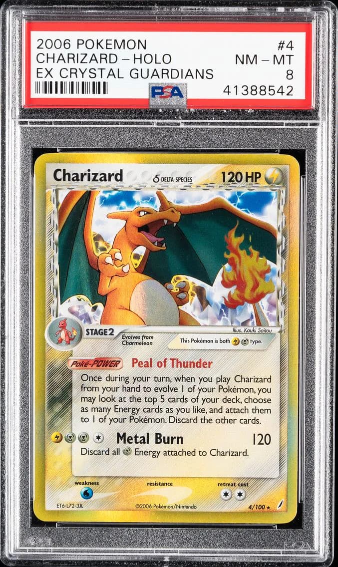 Charizard-Holo, EX Crystal Guardians, PSA 8