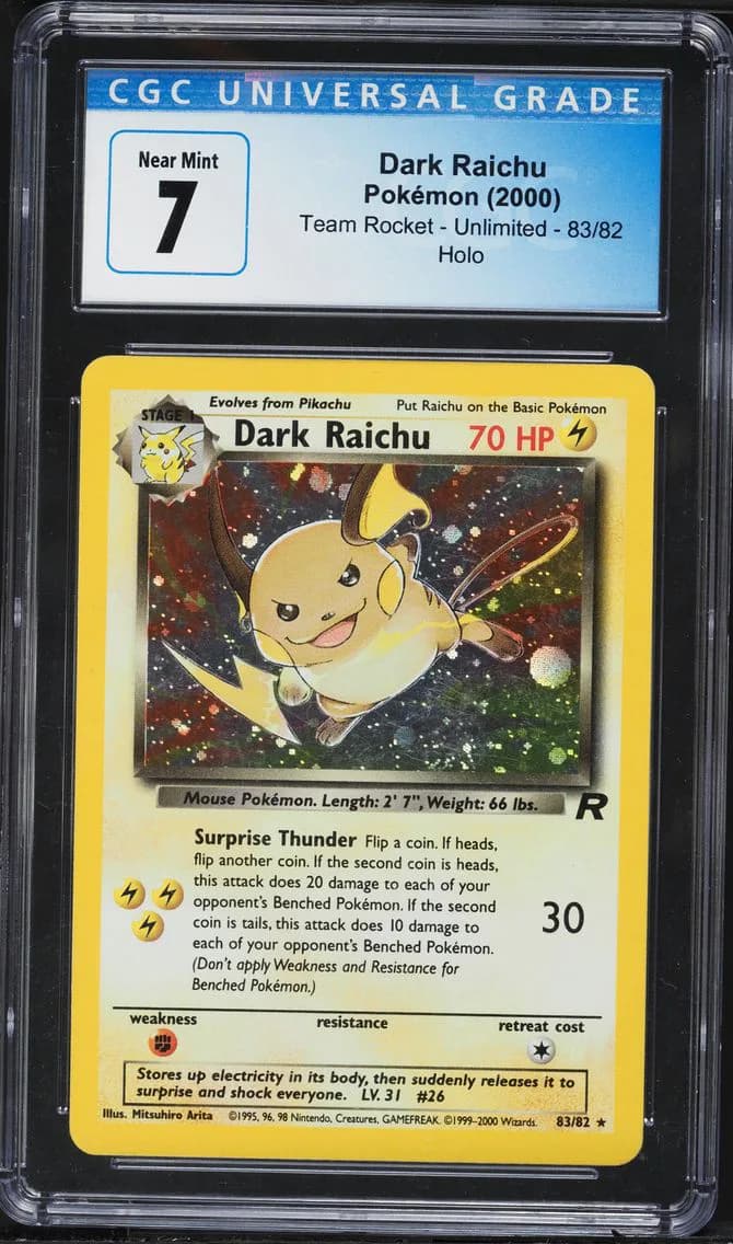 Dark Raichu-Holo, Team Rocket - Unlimited, CGC 7