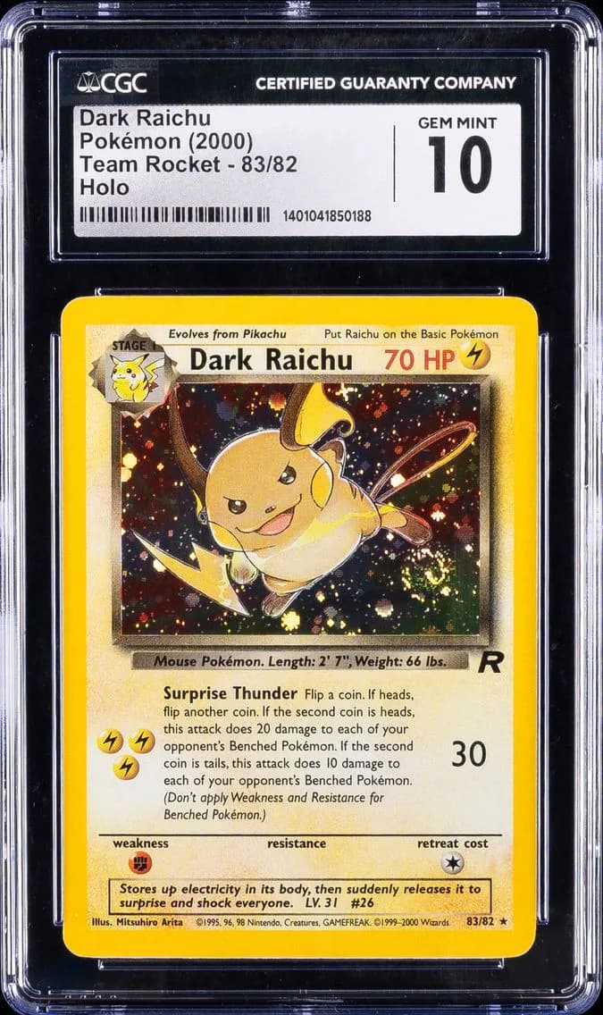 Dark Raichu-Holo, Team Rocket - Unlimited, CGC 10