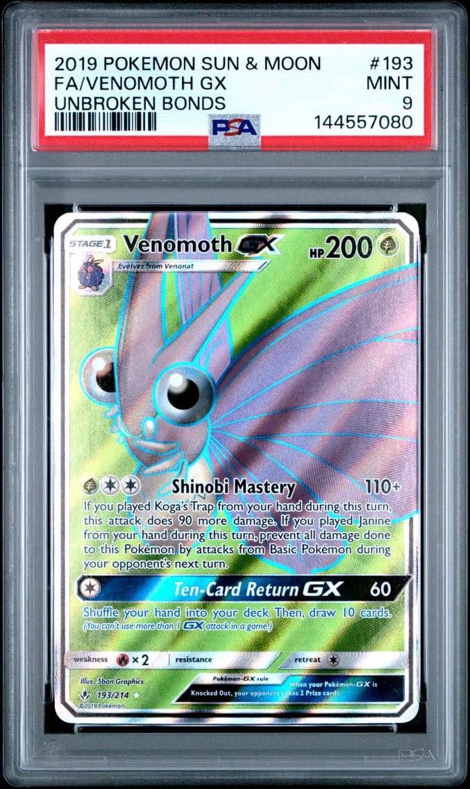 Venomoth GX, Sun & Moon Unbroken Bonds, PSA 9
