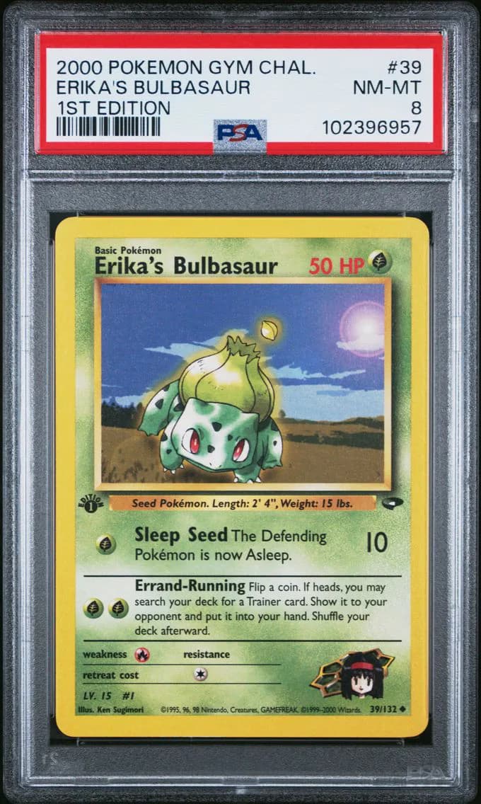 Erika's Bulbasaur 1st Edition, Gym Challenge, PSA 8