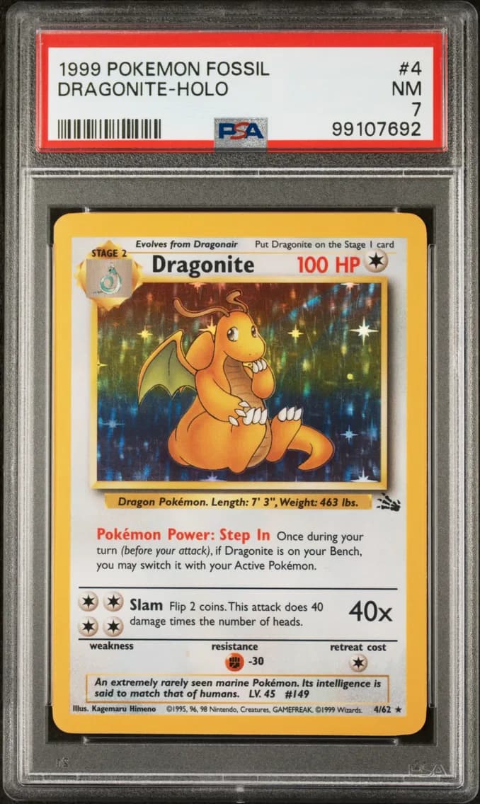 Dragonite-Holo, Fossil, PSA 7