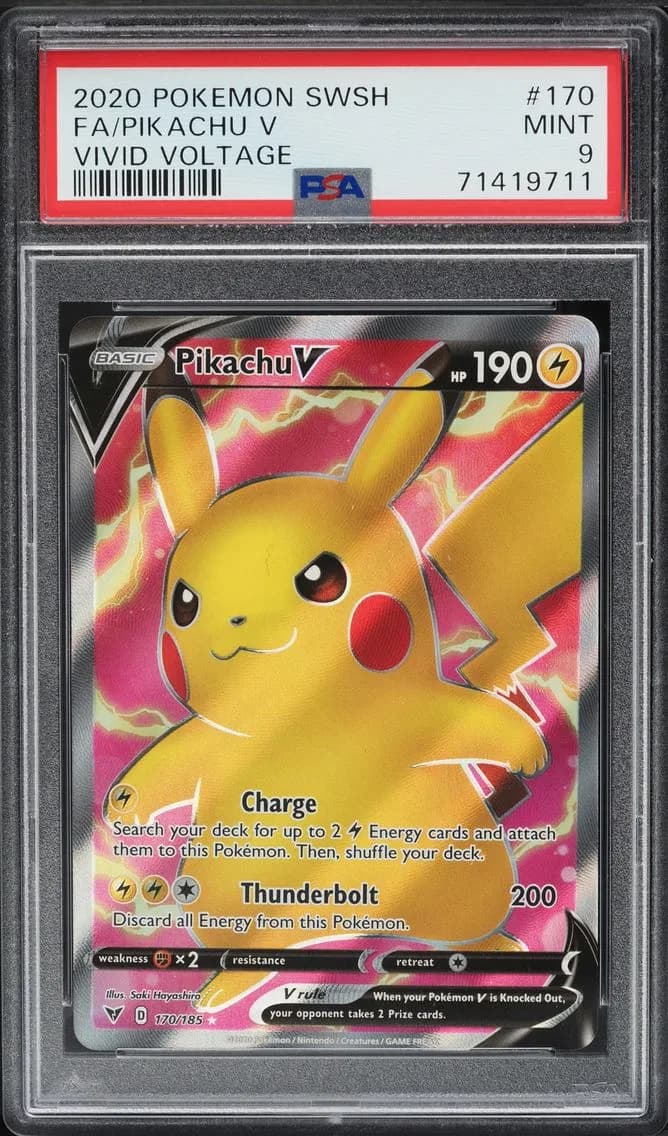 Pikachu V, Sword & Shield Vivid Voltage, PSA 9