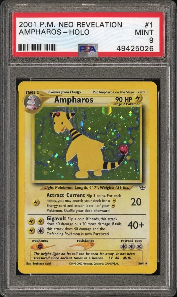 Ampharos-Holo, Neo Revelation, PSA 9
