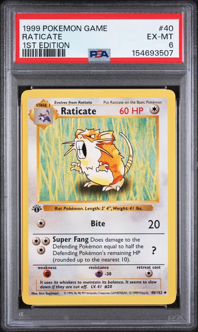 Raticate 1st Edition, Game, PSA 6