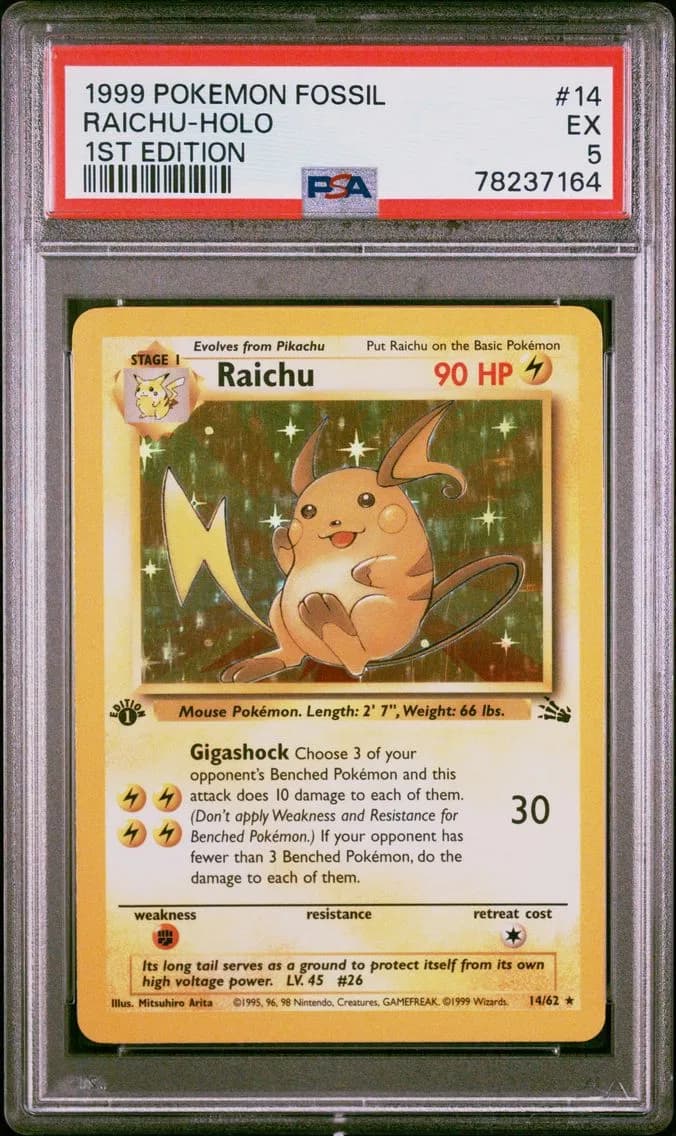 Raichu-Holo 1st Edition, Fossil, PSA 5