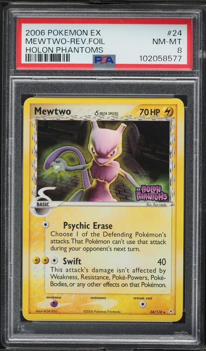 Mewtwo-Reverse Foil, EX Holon Phantoms, PSA 8