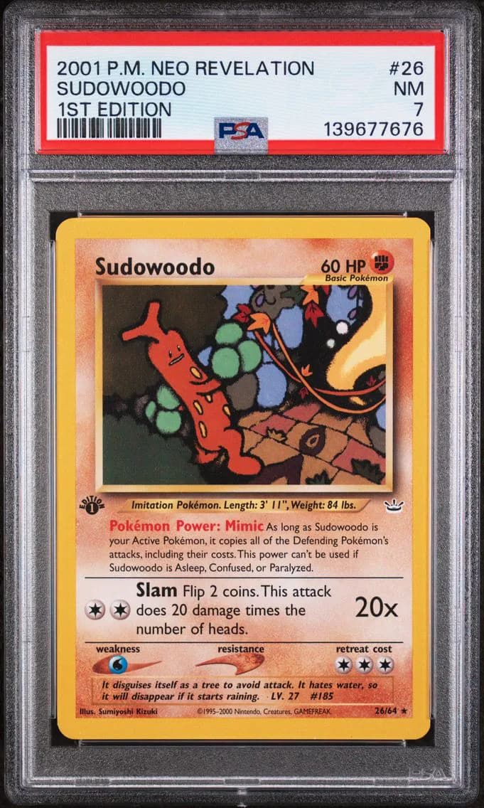Sudowoodo 1st Edition, Neo Revelation, PSA 7