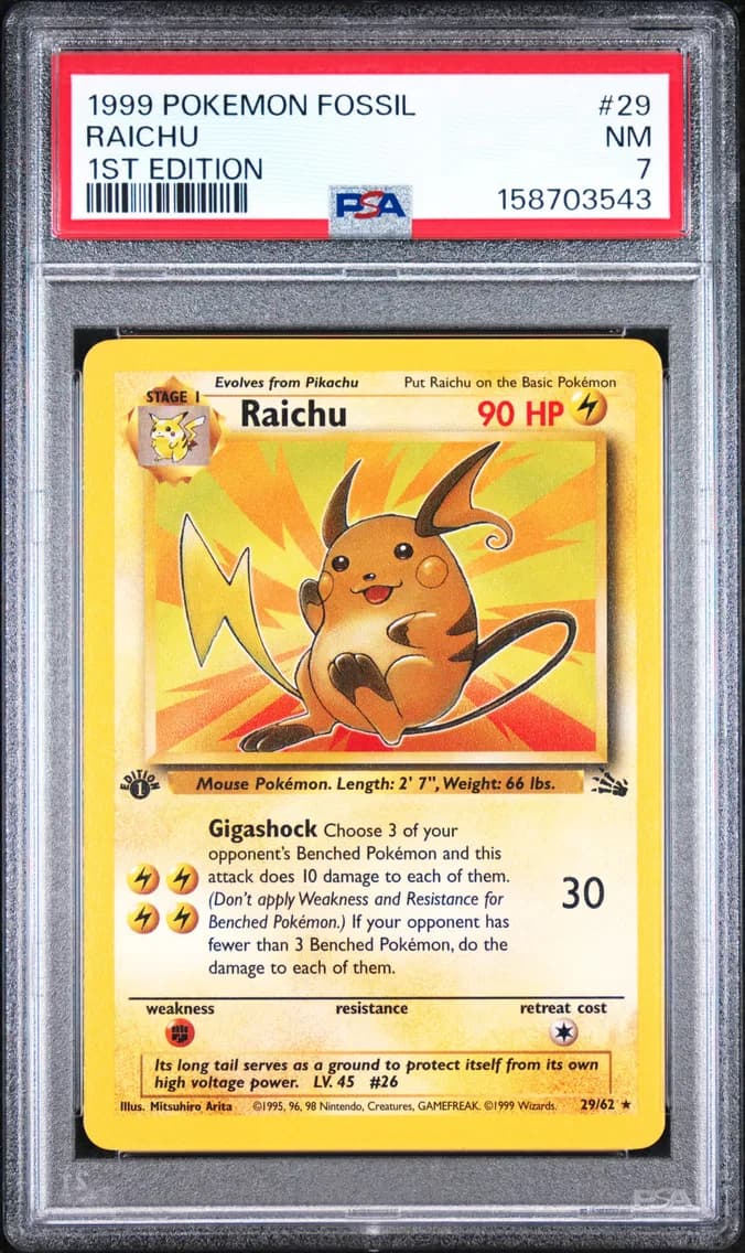 Raichu 1st Edition, Fossil, PSA 7