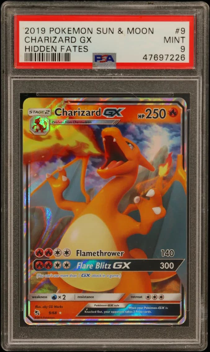 Charizard GX, Sun & Moon Hidden Fates, PSA 9