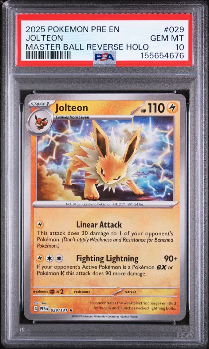 Jolteon Master Ball Reverse Holo, Prismatic Evolutions, PSA 10