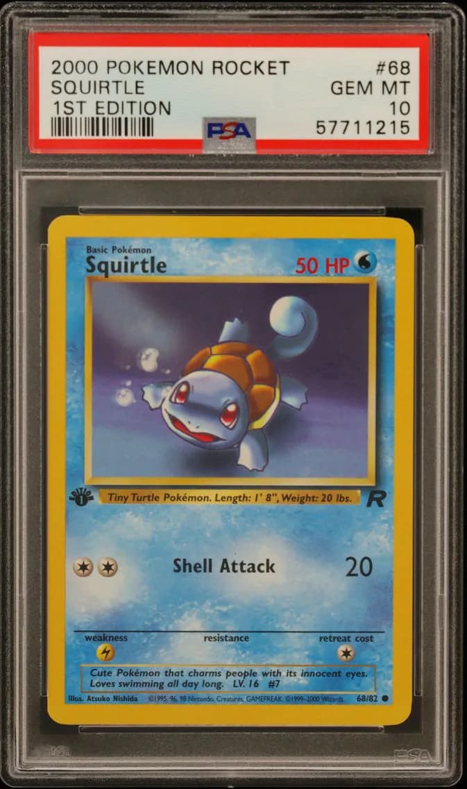 Squirtle 1st Edition, Rocket, PSA 10