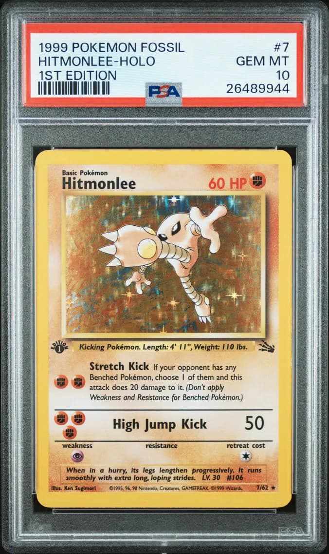 Hitmonlee-Holo 1st Edition, Fossil, PSA 10