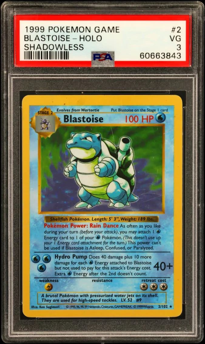 Blastoise-Holo Shadowless, Game, PSA 3