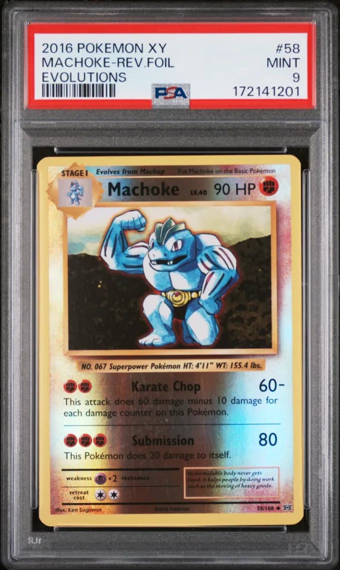 Machoke-Reverse Foil, XY Evolutions, PSA 9