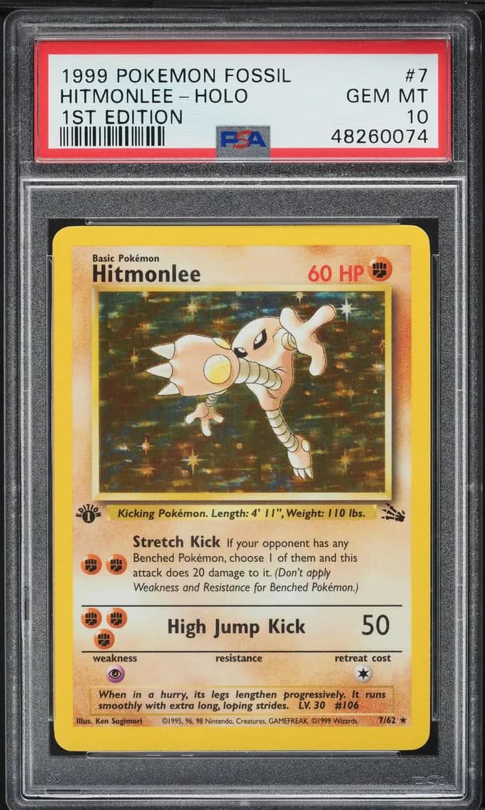 Hitmonlee-Holo 1st Edition, Fossil, PSA 10