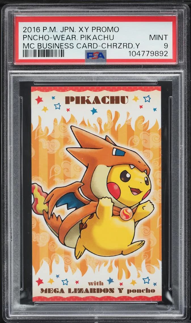 Poncho-Wearing Pikachu, Japanese Strong Cute Pikachu Mega Campaign Business Cards, PSA 9