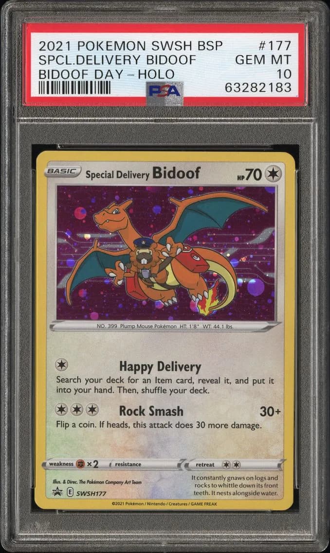 Special Delivery Bidoof-Holo, Swsh Black Star Promo, PSA 10