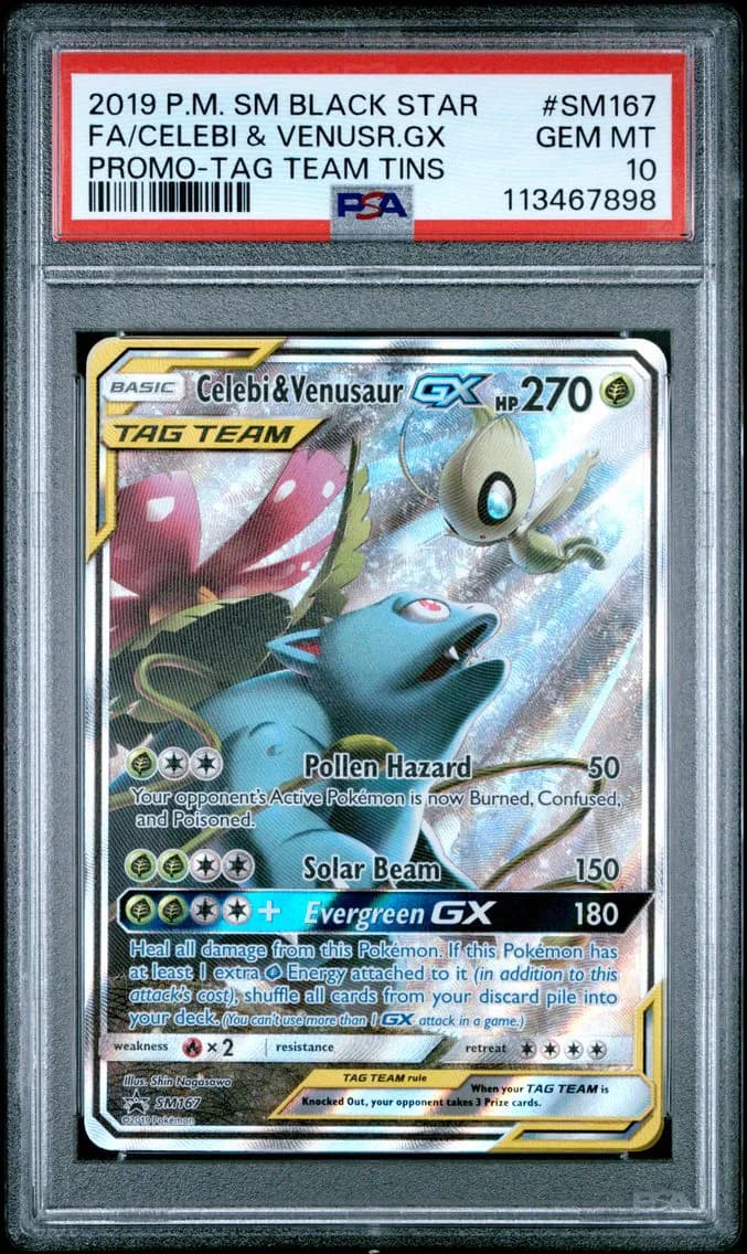 Celebi & Venusaur GX, SM Black Star Promo, PSA 10