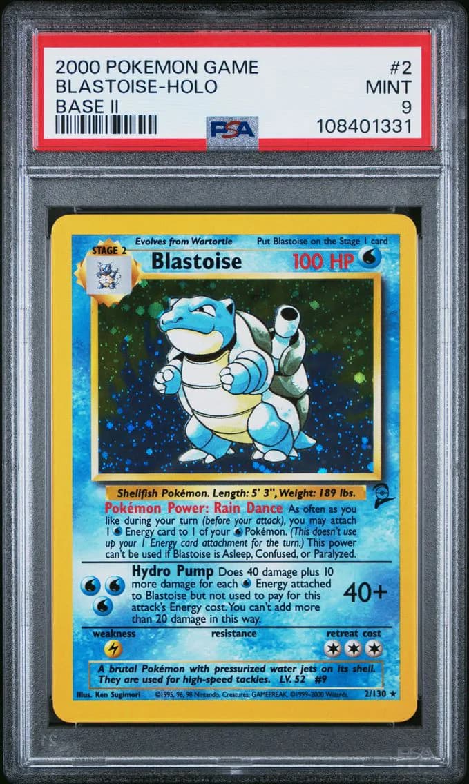 Blastoise-Holo, Game Base II, PSA 9